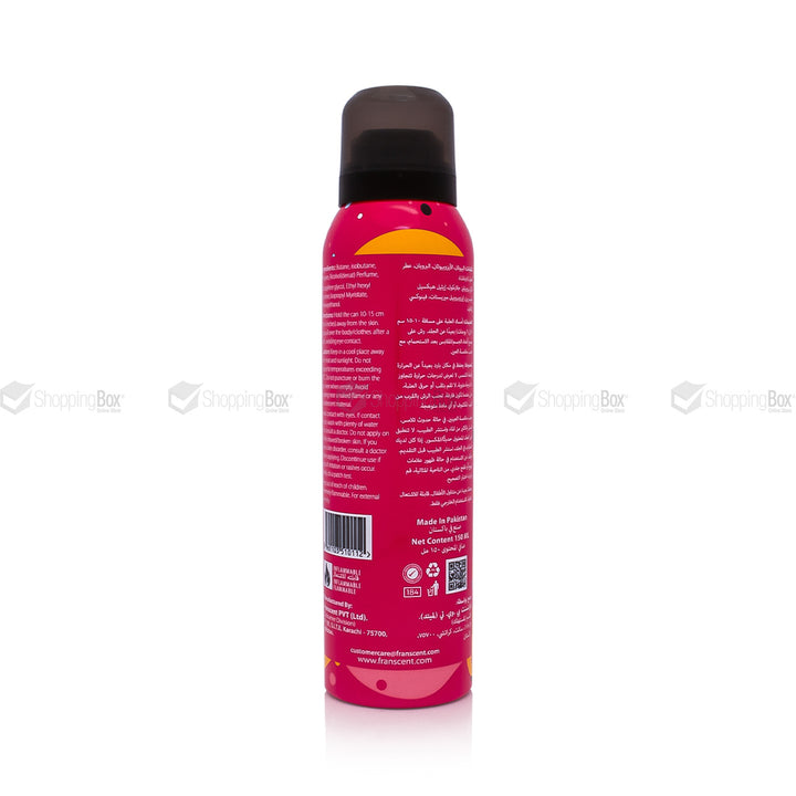 Franscent BAE Deodorant Spray back label with ingredients and instructions