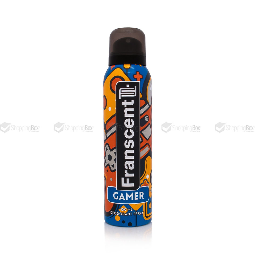 Franscent Gamer deodorant spray bottle with colorful design on a white background