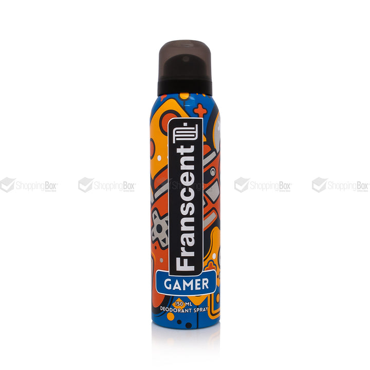 Franscent Gamer deodorant spray bottle with colorful design on a white background