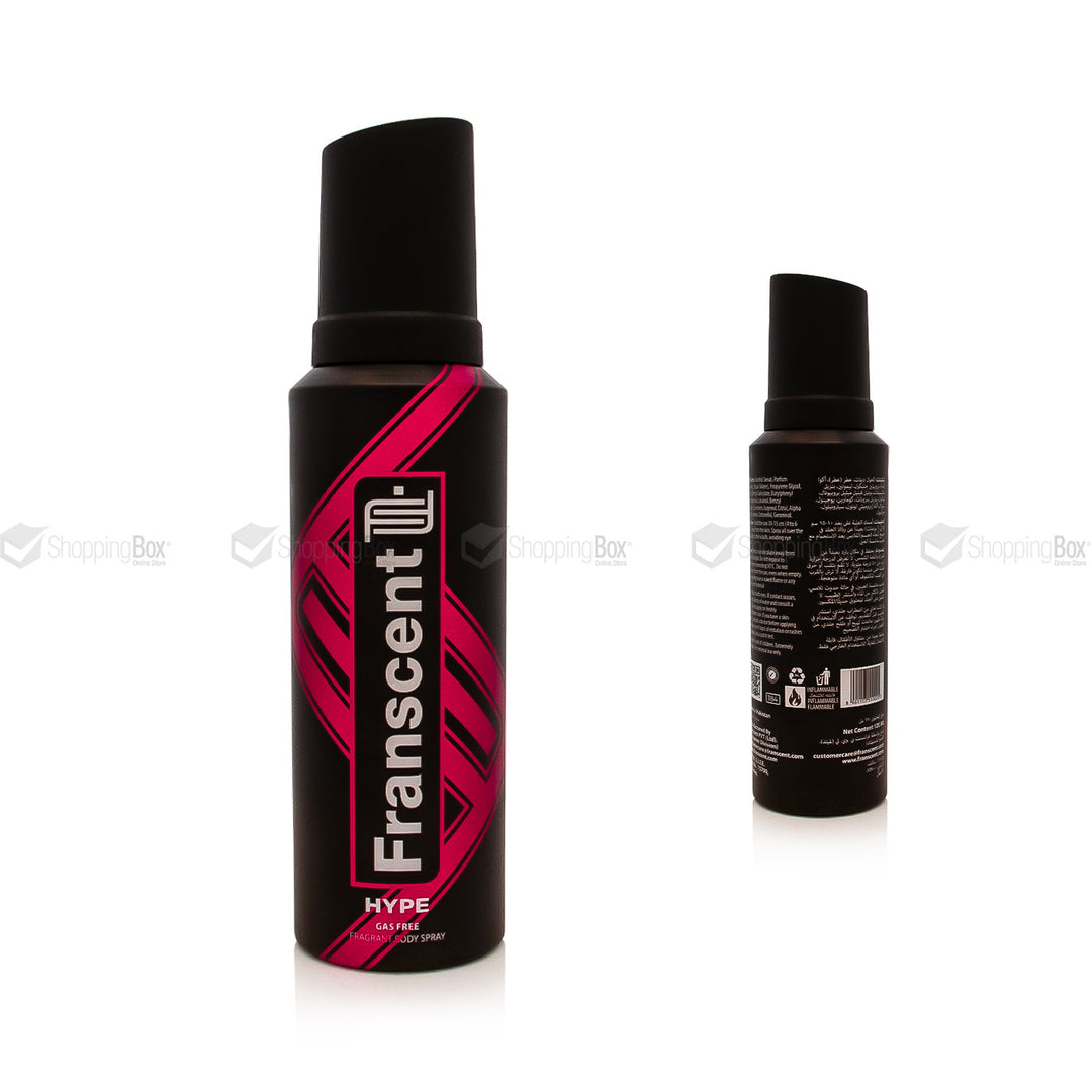 Two deodorant bottles, one with a pink and black design and the other with a black design, on a white background.
