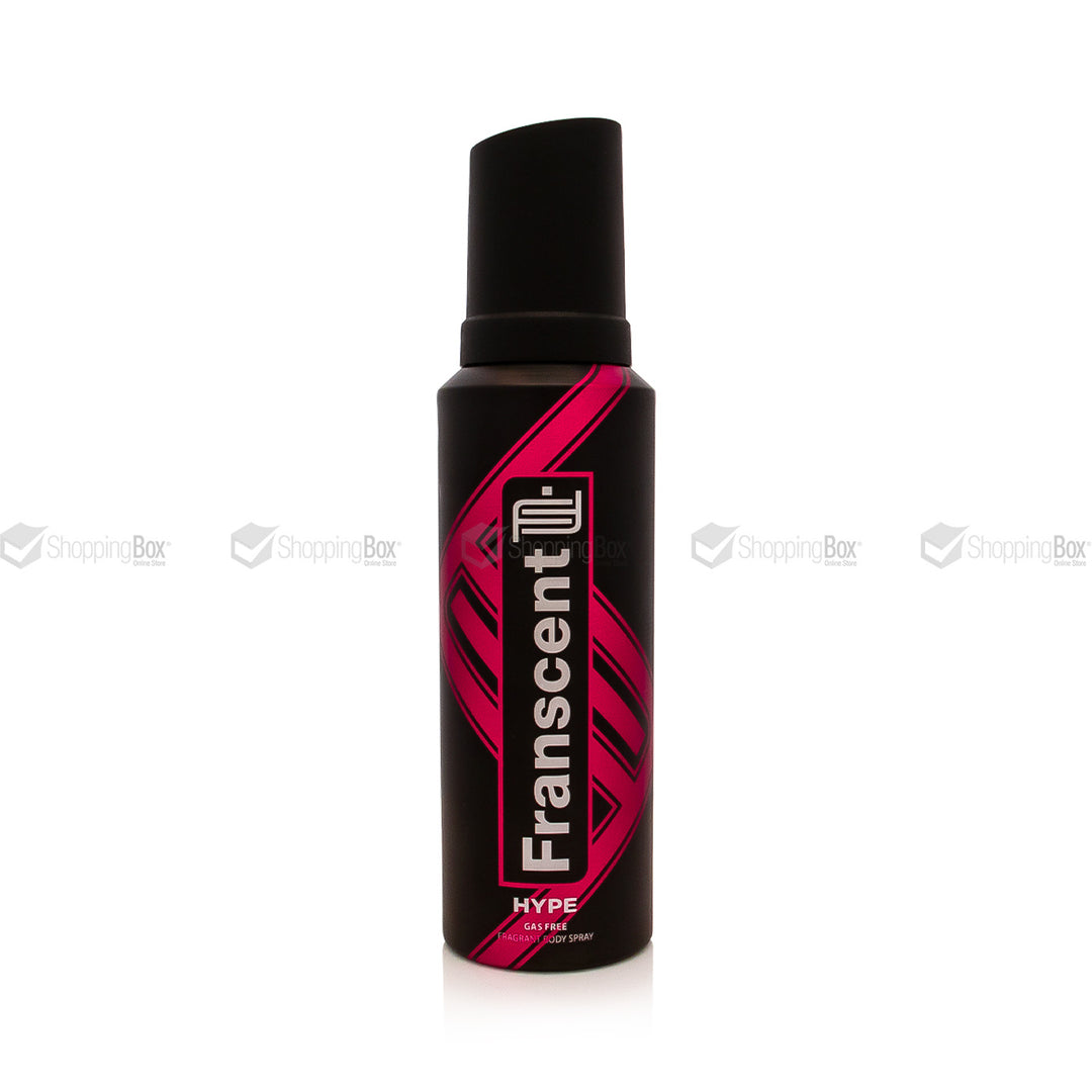 Black and red deodorant spray bottle with 'Francent' branding on a white background
