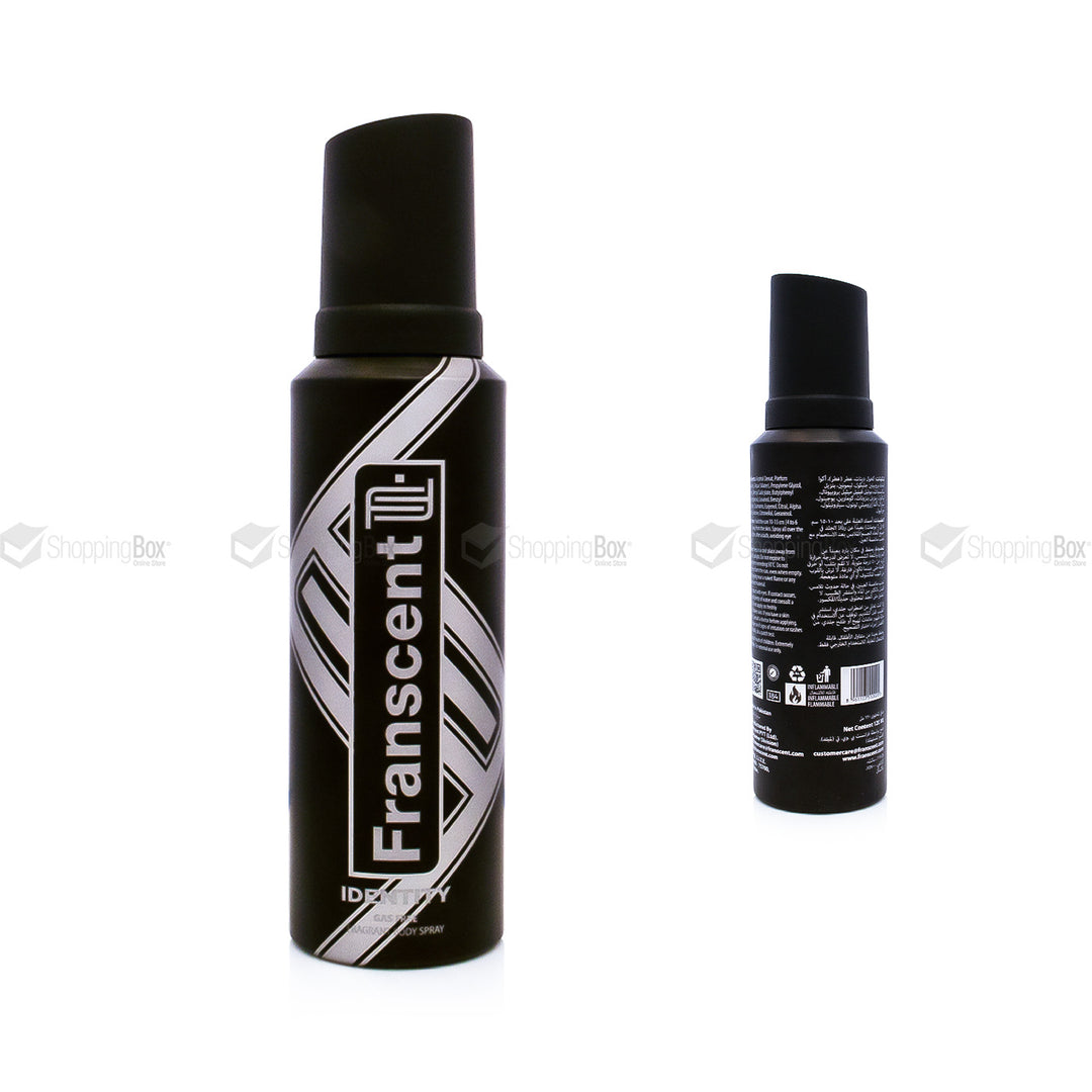 Franscent Identity Fragrance Body Spray 120ml front and back view