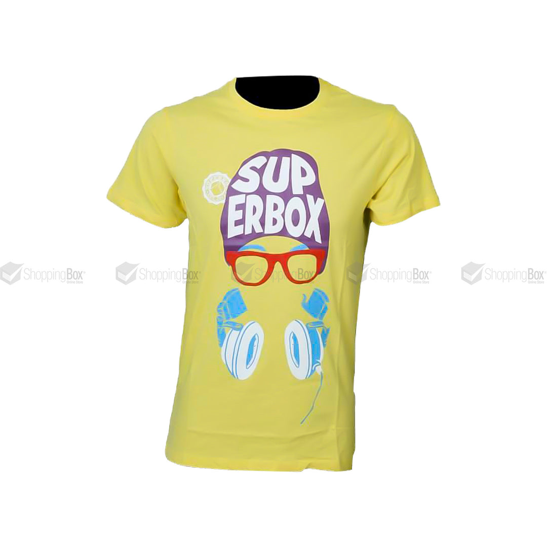 Super Box Bright Orange Cotton T-Shirt with Headphone Design