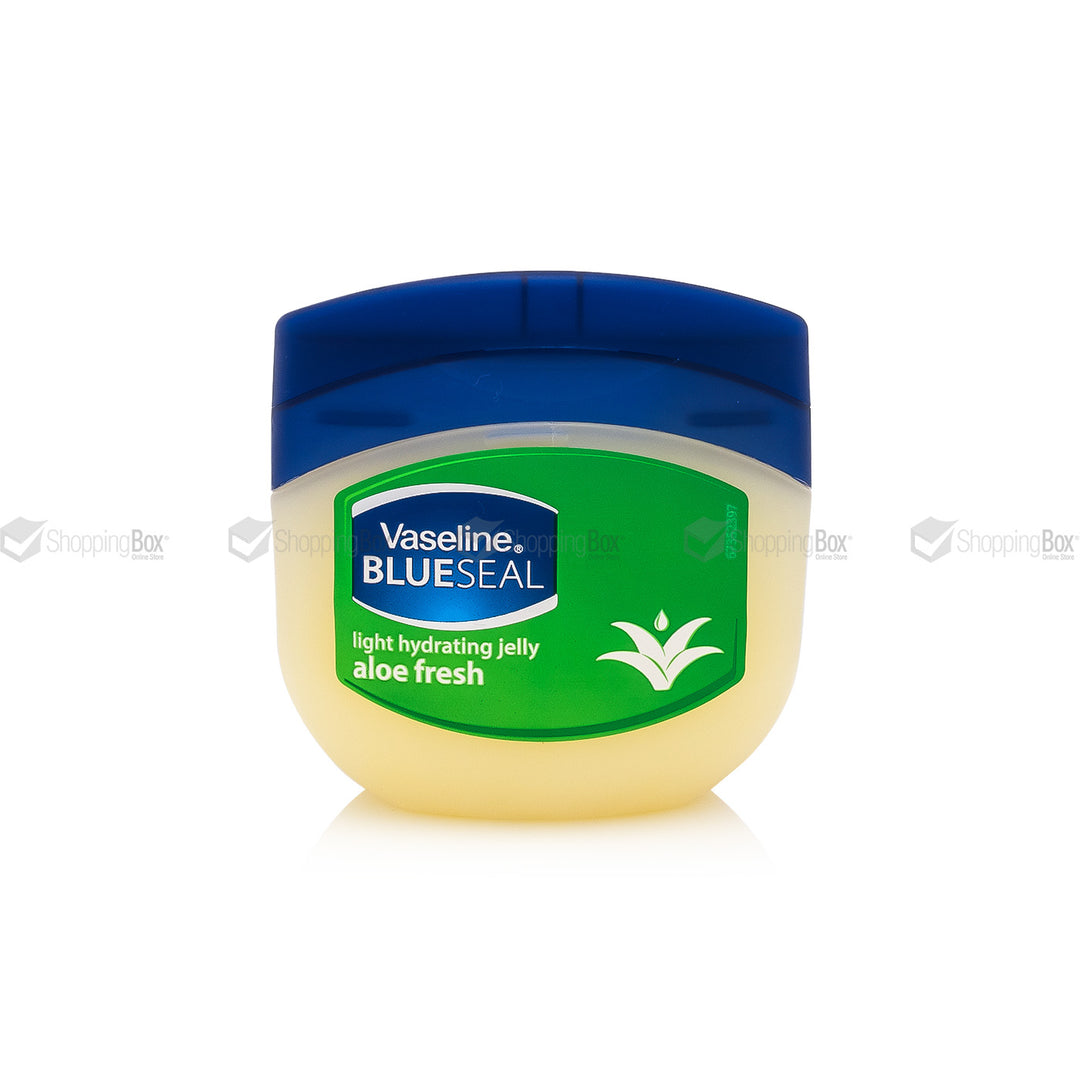 Vaseline Blue Seal aloe fresh jelly jar on a white background