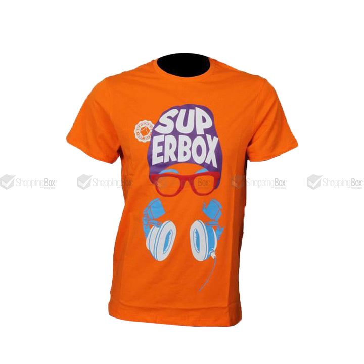 Super Box Bright Orange Cotton T-Shirt with Headphone Design