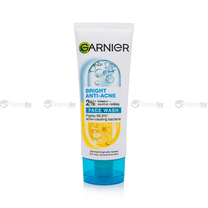 Garnier Bright Anti-Acne Face Wash tube on a white background
