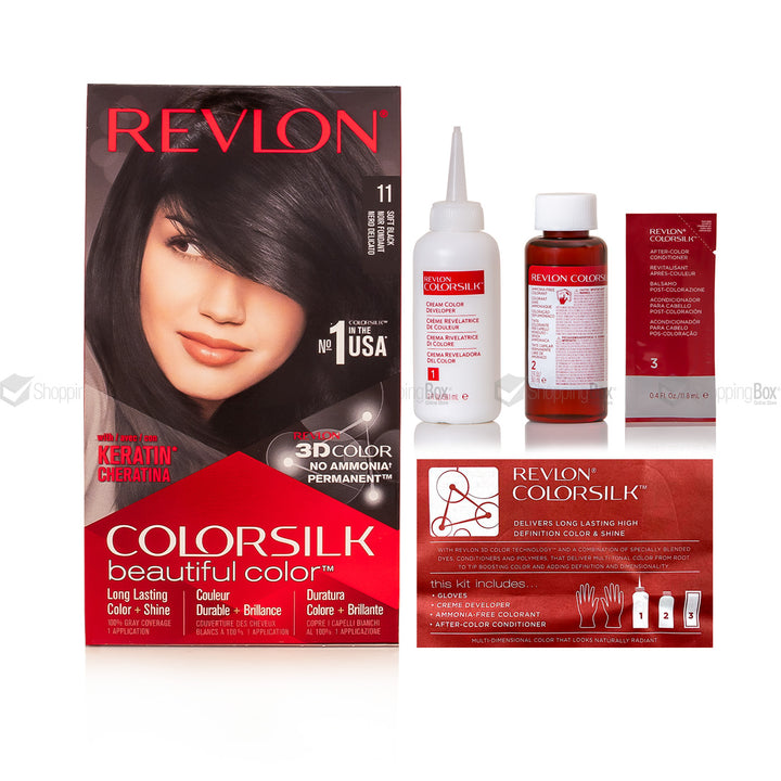 Revlon ColorSilk Soft Black back packaging with details