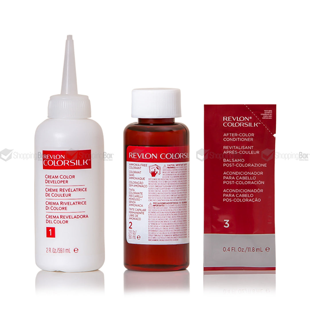 Revlon Colorsilk hair color product set on a white background