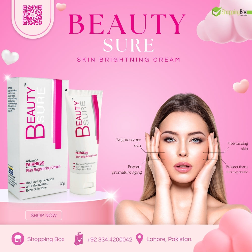 Beauty Sure Cream for Glowing Skin – Model Visual – Shopping Box