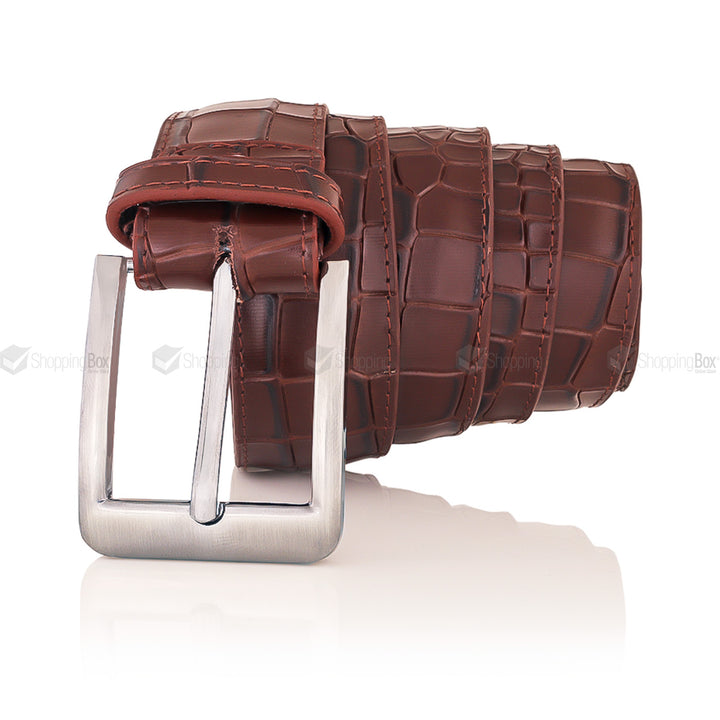 COW LEATHER BELT BROWN 40MM IN CROCODILE TEXTURE