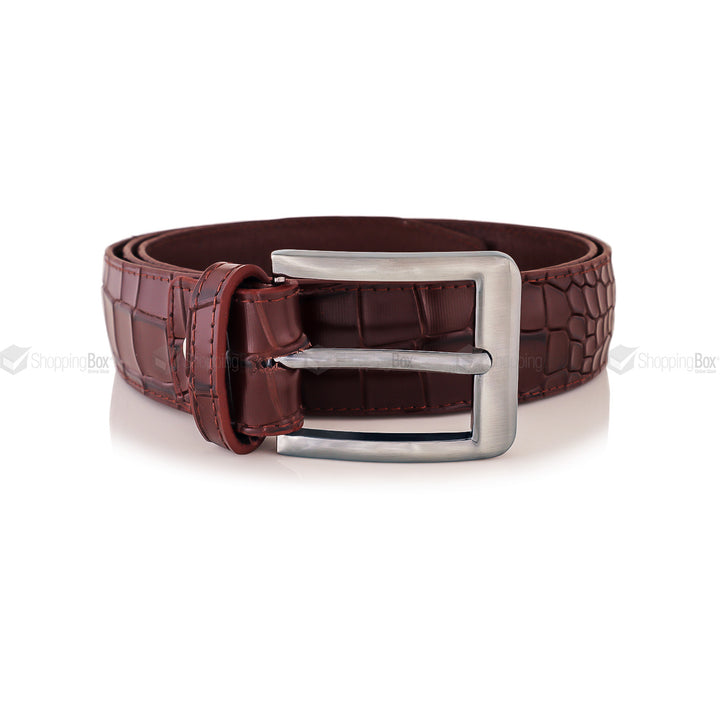 COW LEATHER BELT BROWN 40MM IN CROCODILE TEXTURE