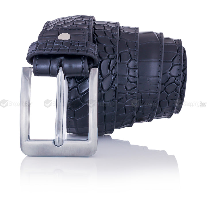 COW LEATHER BELT BLACK 40MM IN CROCODILE TEXTURE