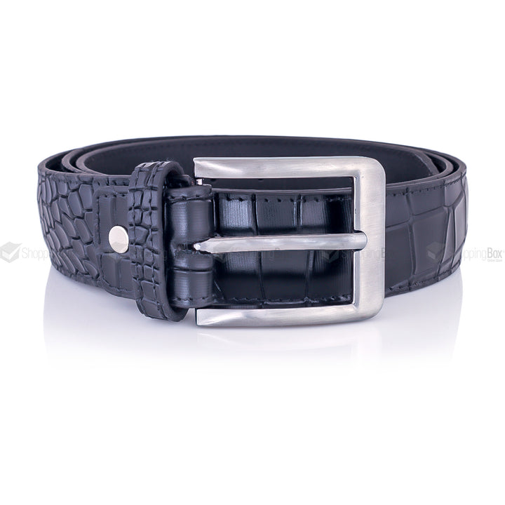 COW LEATHER BELT BLACK 40MM IN CROCODILE TEXTURE