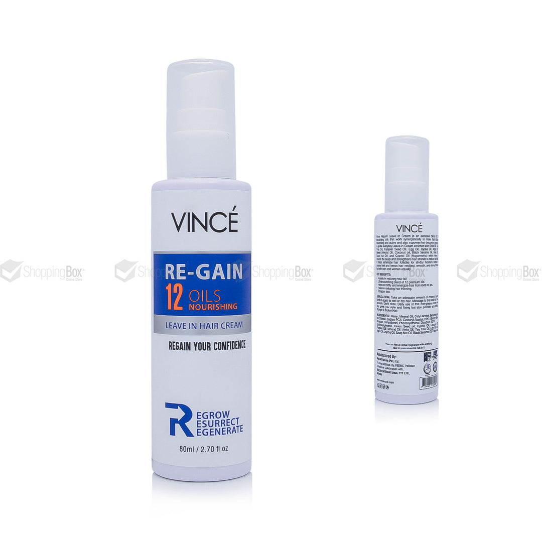 Two bottles of Vince Re-Gain hair care product on a white background