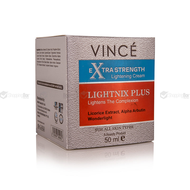 Vincé Lightnix Plus Extra Strength Lightening Cream – brightening cream for fair and glowing skin, photographed for Shopping Box Pakistan