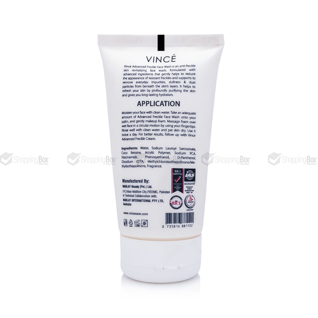 Vince skincare product packaging with application instructions on a white background
