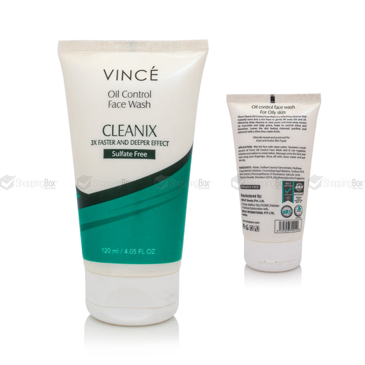 Vince Oil Control Face Wash tube with green and white design on a white background