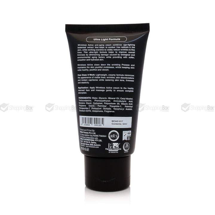 Vince Men Wrinkless Active back packaging showing ingredients and usage details