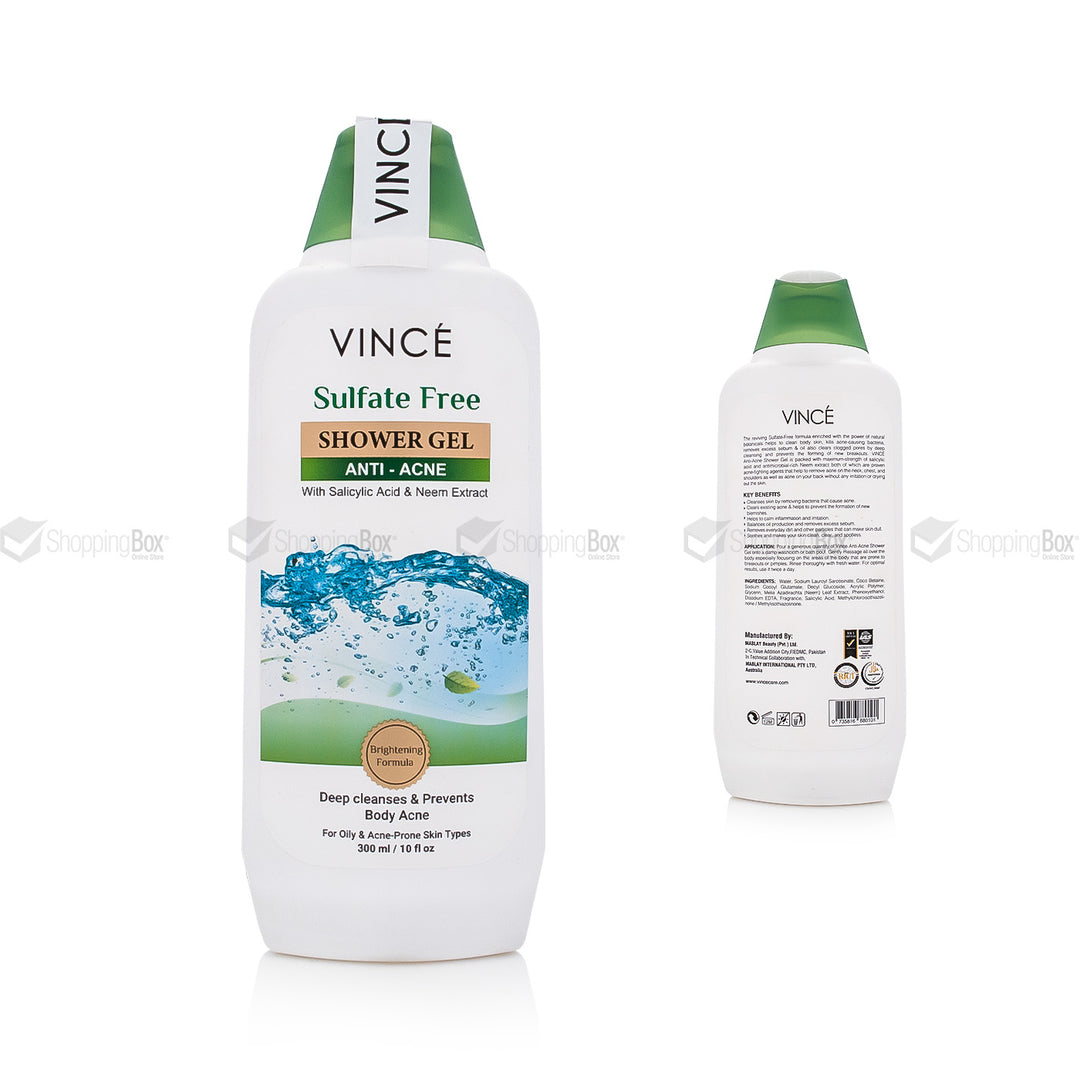 Vince Sulfate Free Anti-Acne Shower Gel with Salicylic Acid and Neem Extract for acne-prone body skin