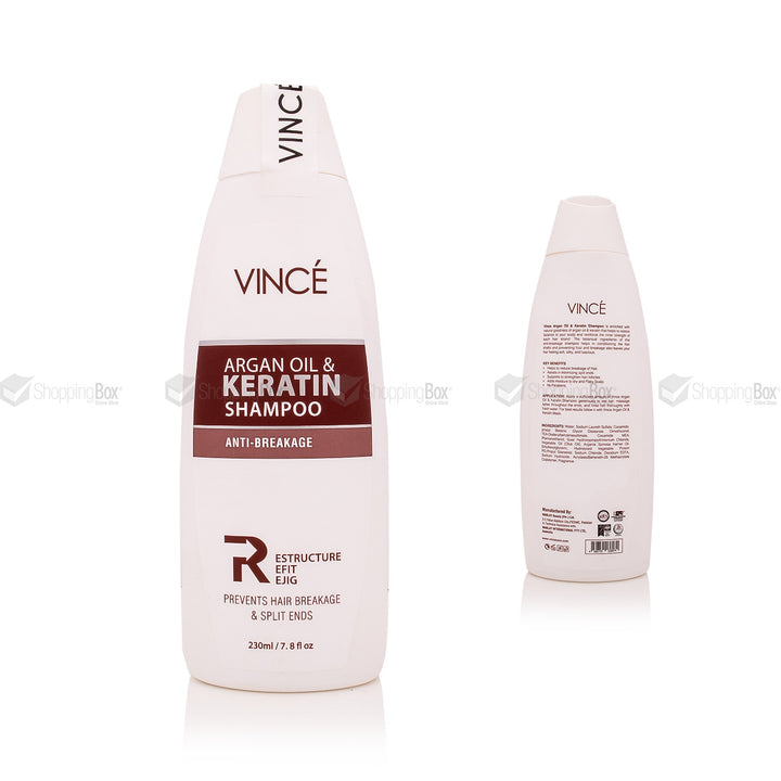 Vince Argan Oil & Keratin Shampoo bottle front and back view on a white background