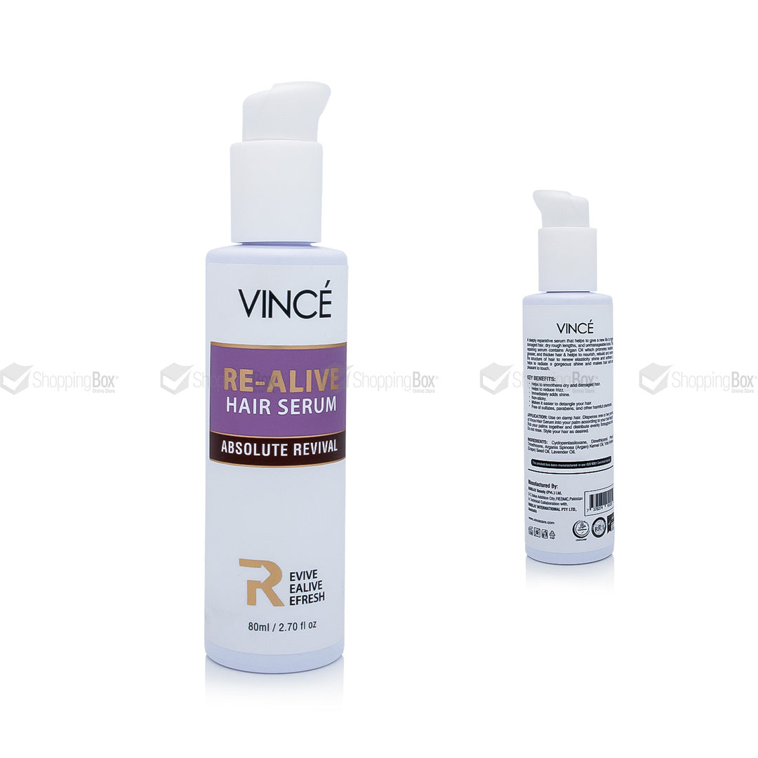 Two bottles of Vince Re-Alive Hair Serum on a white background