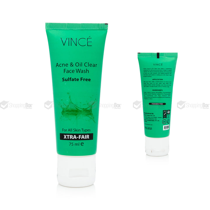 Green face wash tube with white cap on a white background