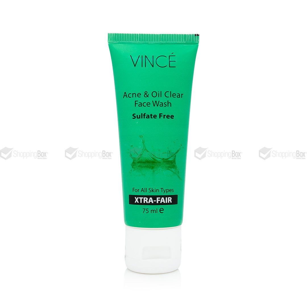 Green tube of Vince Acne & Oil Clear Face Wash on a white background