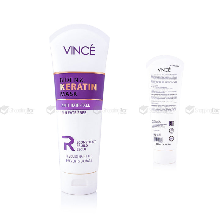 Vincé Biotin & Keratin Hair Mask – 200ml sulfate-free hair fall repair treatment available at Shopping Box