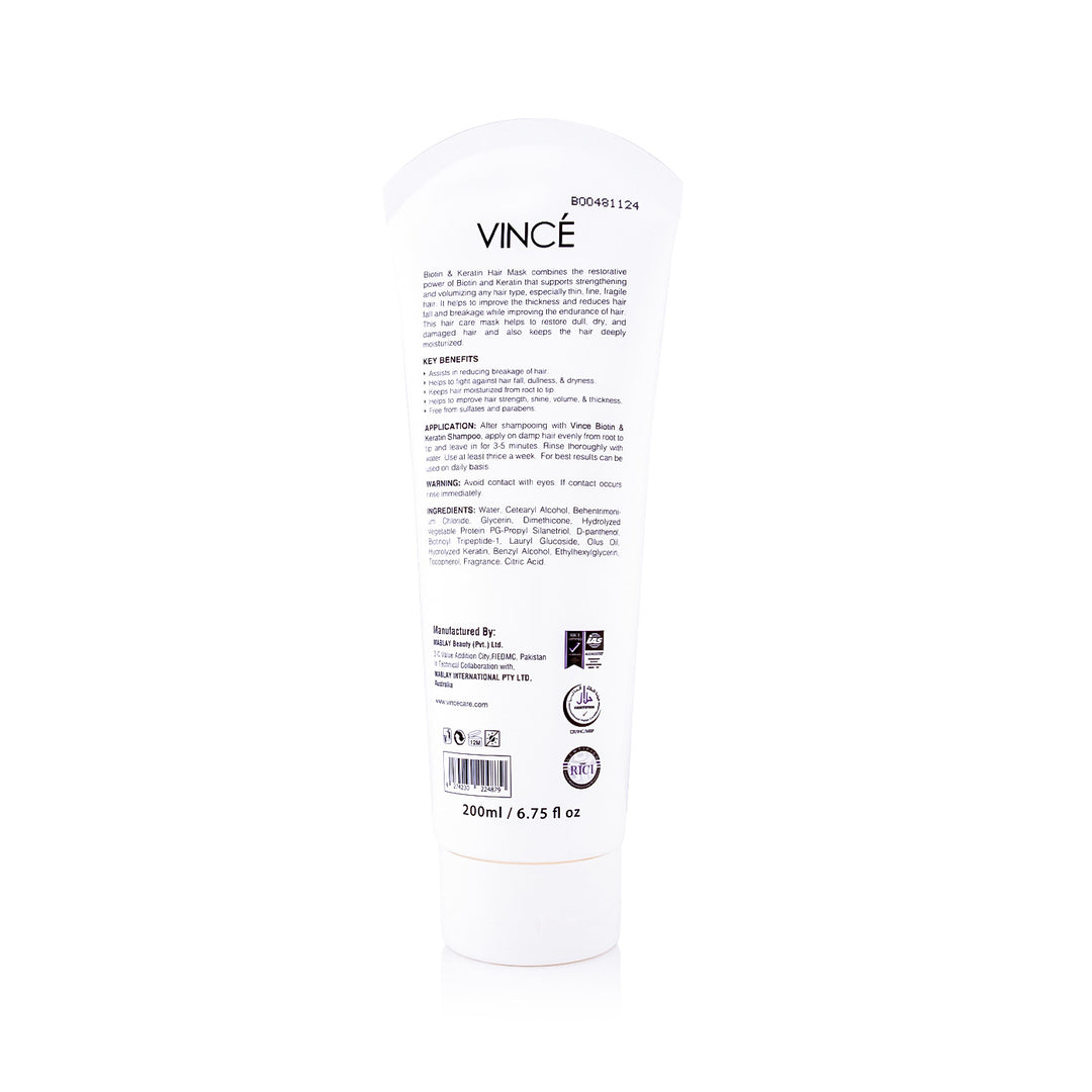 Vincé Biotin & Keratin Hair Mask – 200ml sulfate-free hair fall repair treatment available at Shopping Box