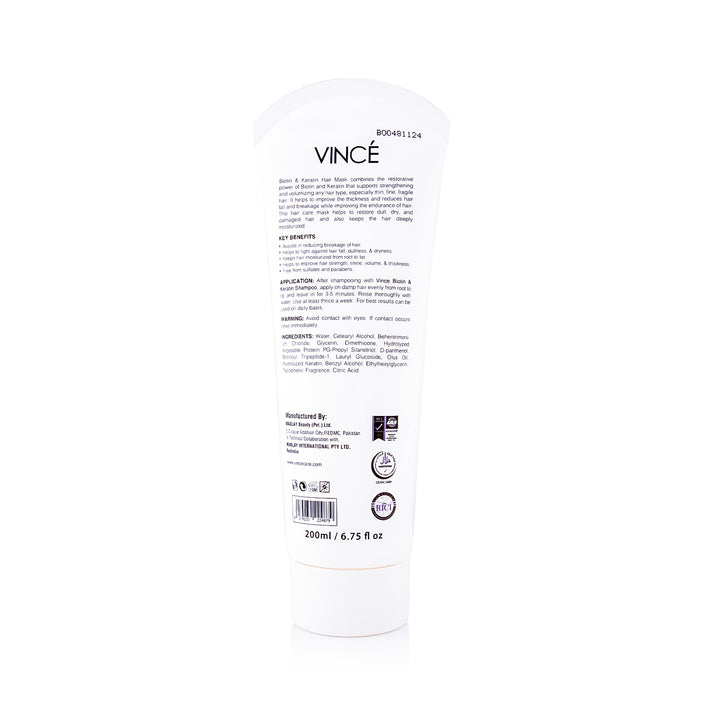 Vincé Biotin & Keratin Hair Mask – 200ml sulfate-free hair fall repair treatment available at Shopping Box