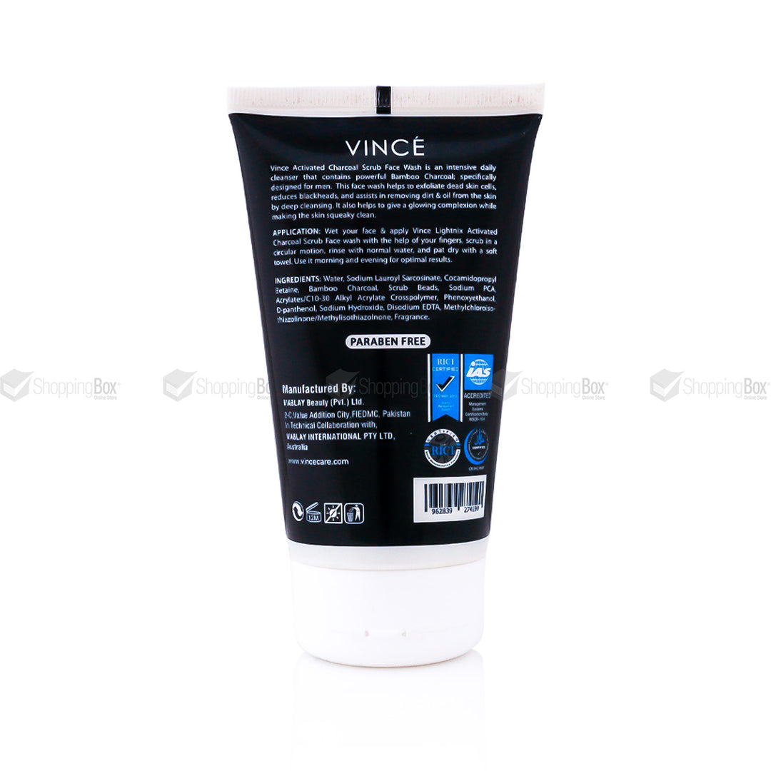 Vince Charcoal Mask Washable 120ml back label ingredients & instructions