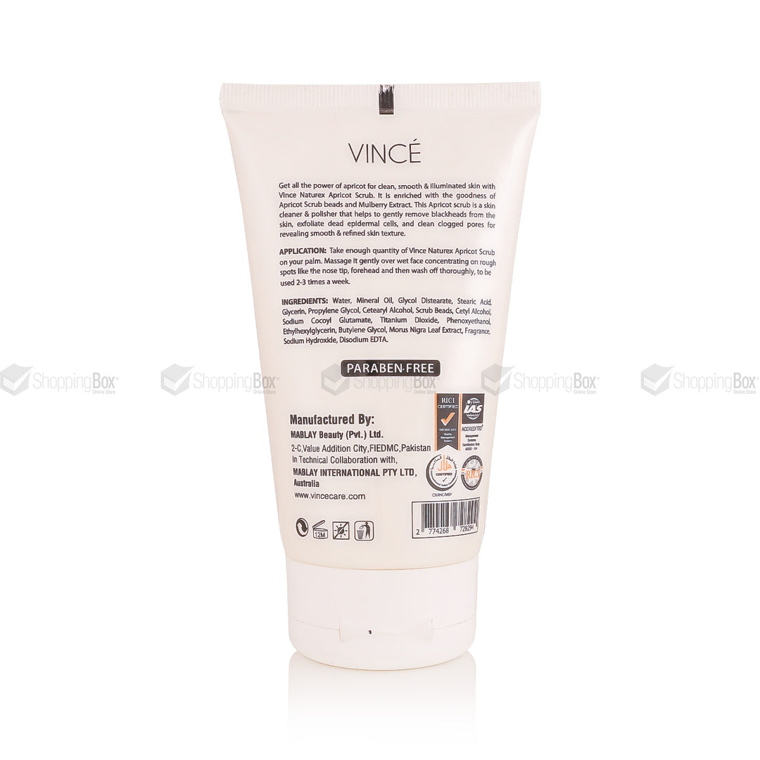 Vince Apricot Scrub 120ml back with ingredients & usage