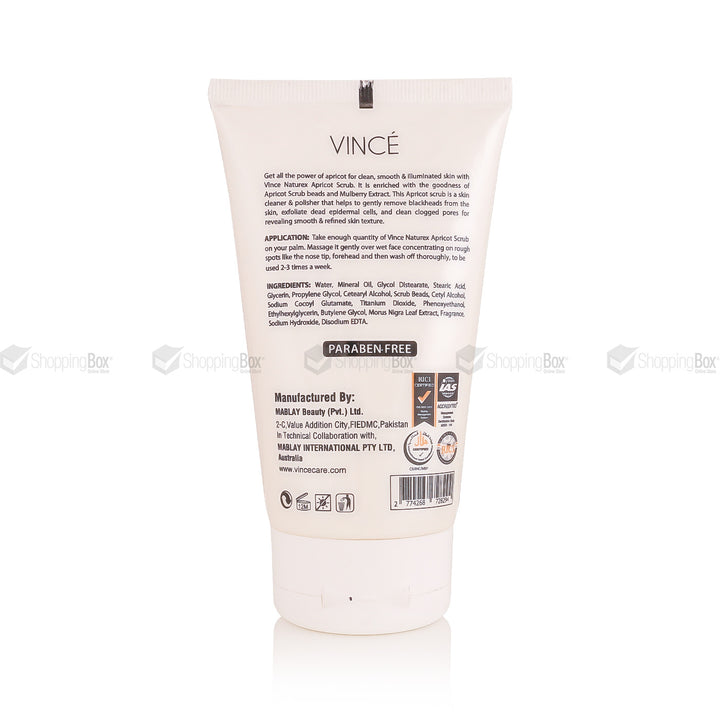 Vince Apricot Scrub 120ml back with ingredients & usage