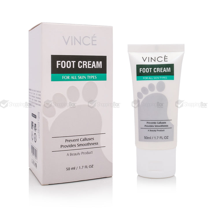 Vince Foot Cream packaging with tube and box on a white background