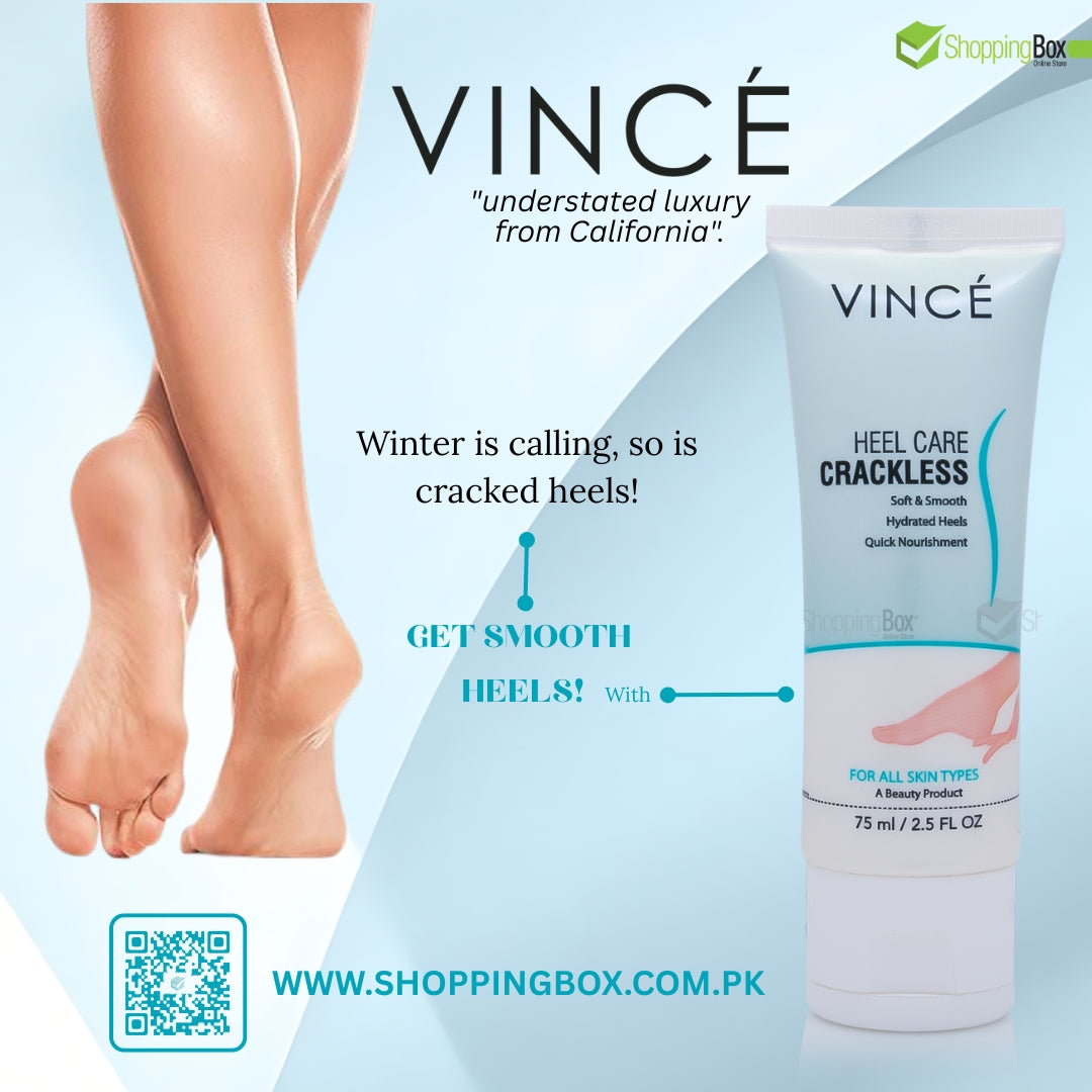 Vince Heel Care Crackless box and tube packaging for foot care.