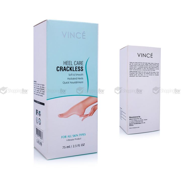 Back view of Vince Heel Care Crackless showing ingredients and directions.