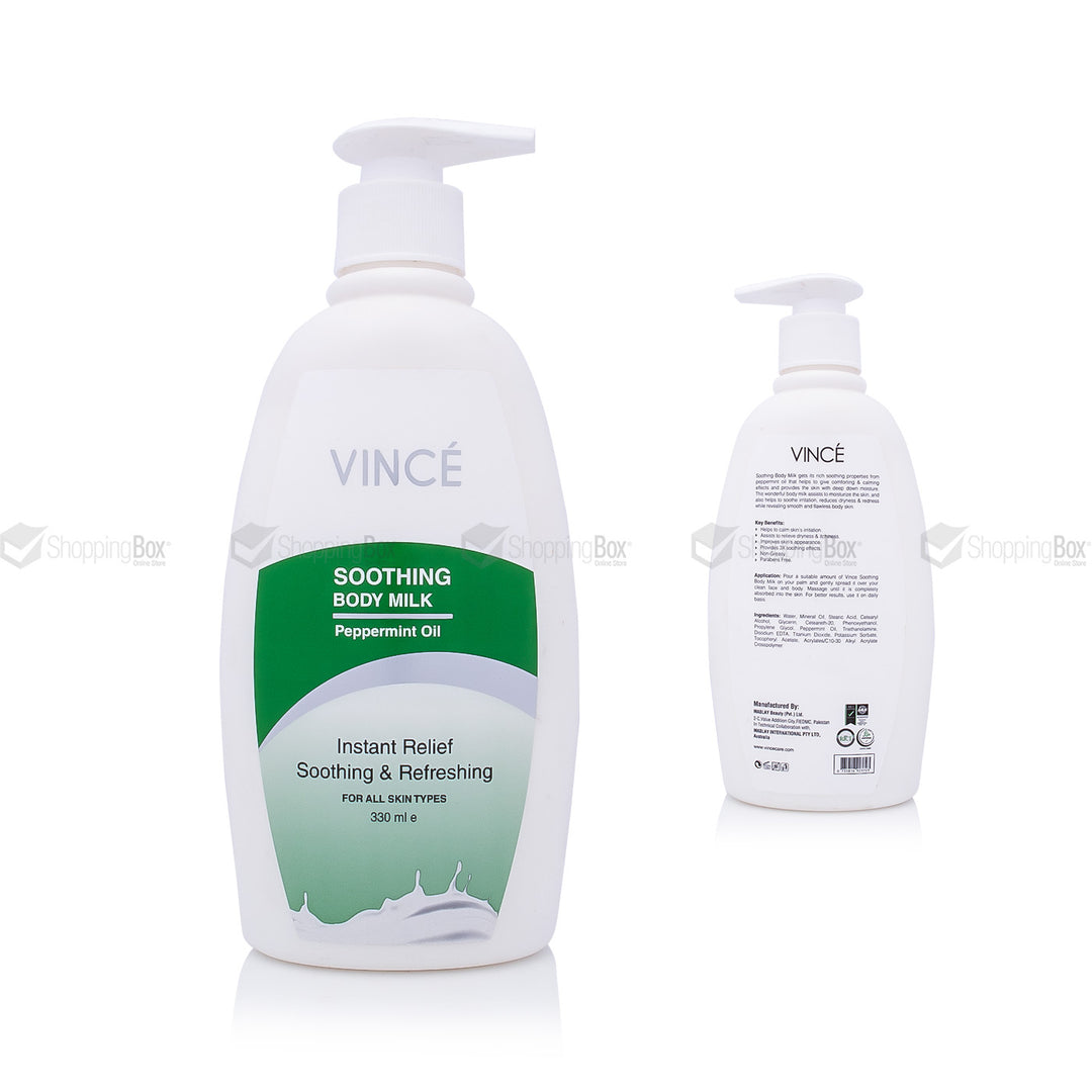 Two bottles of Vince Soothing Body Milk on a white background
