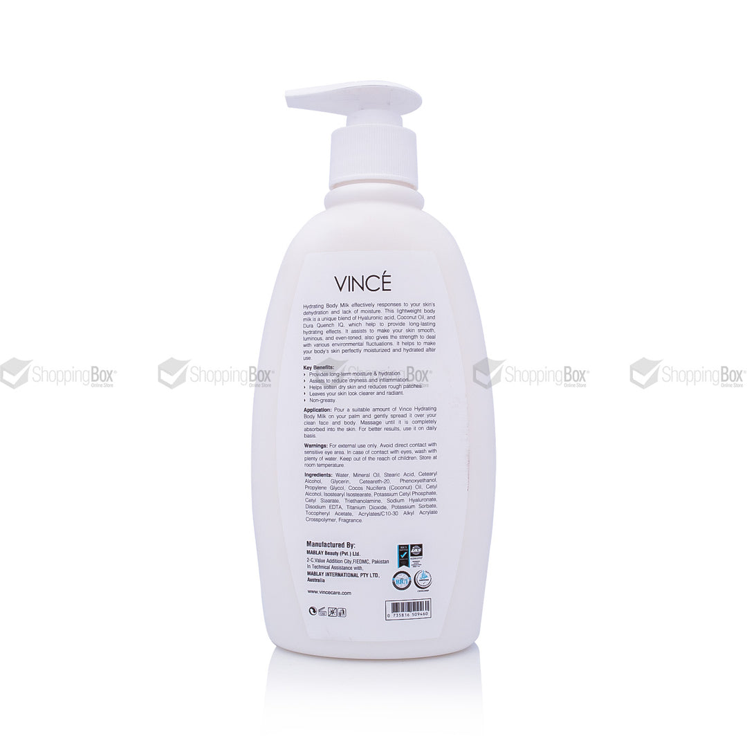 White bottle with pump labeled 'Vince' on a white background