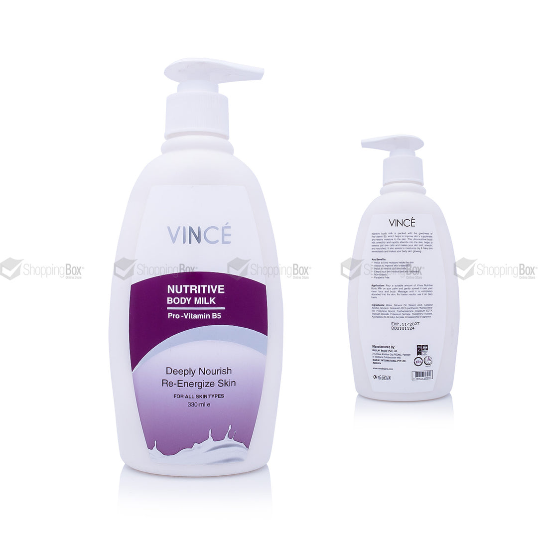 Two bottles of Vince Nutritive Body Milk on a white background