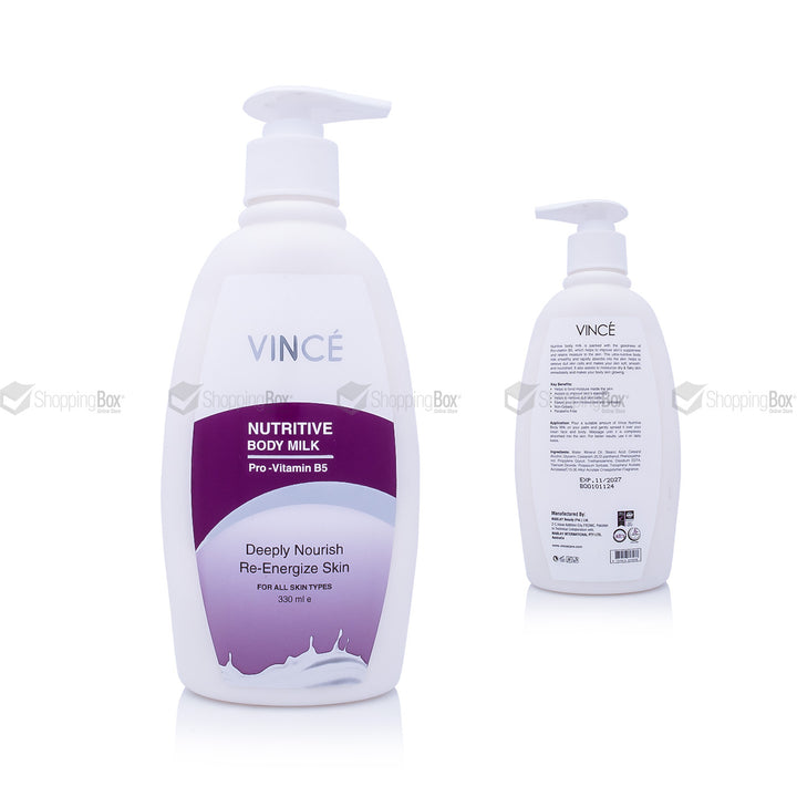Two bottles of Vince Nutritive Body Milk on a white background