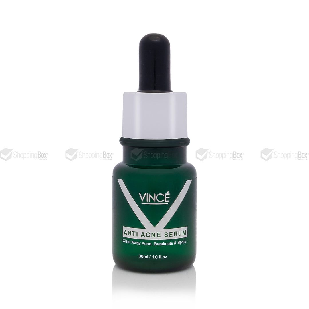 Vince Anti Acne Serum bottle with dropper on a white background