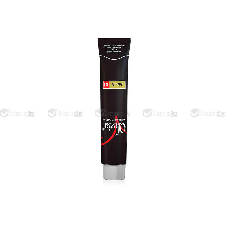 Black tube with red and white text on a white background