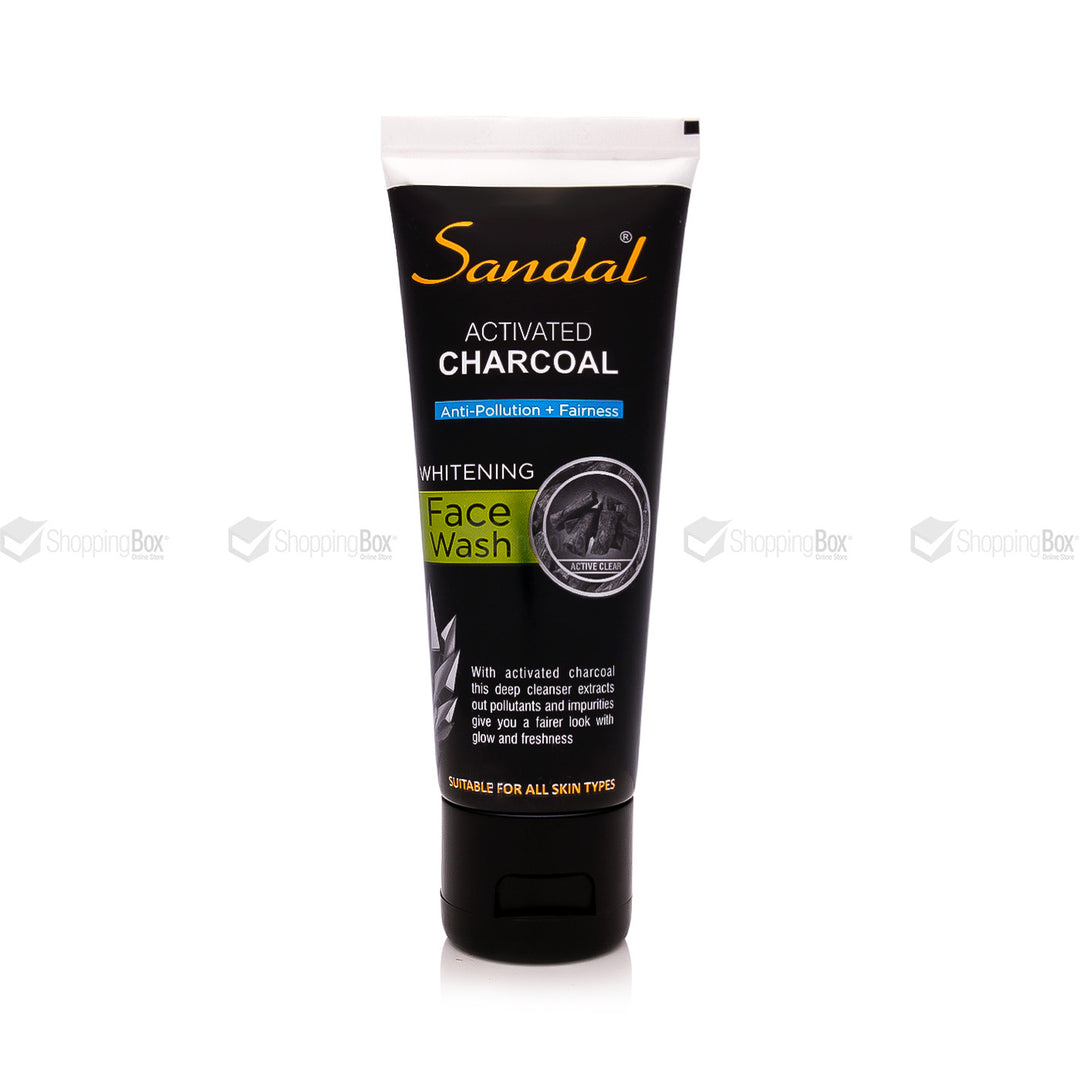 Front view of Sandal Activated Charcoal Whitening Face Wash 100ml – Shopping Box Studio Original