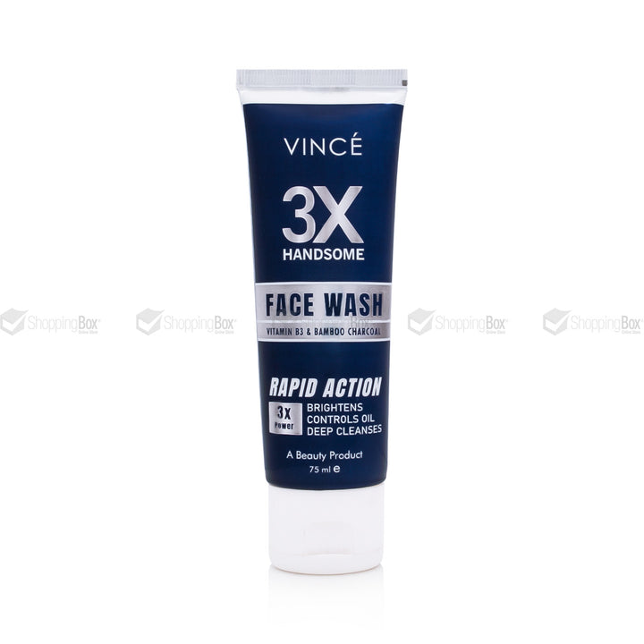 Vince 3X Handsome Face Wash 75ml front packaging with rapid action formula
