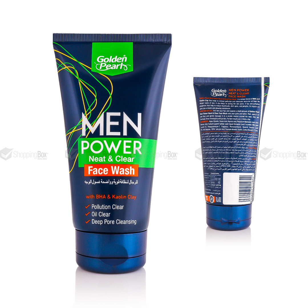 Golden Pearl Men Power Neat & Clear Face Wash 150ml front and back packaging