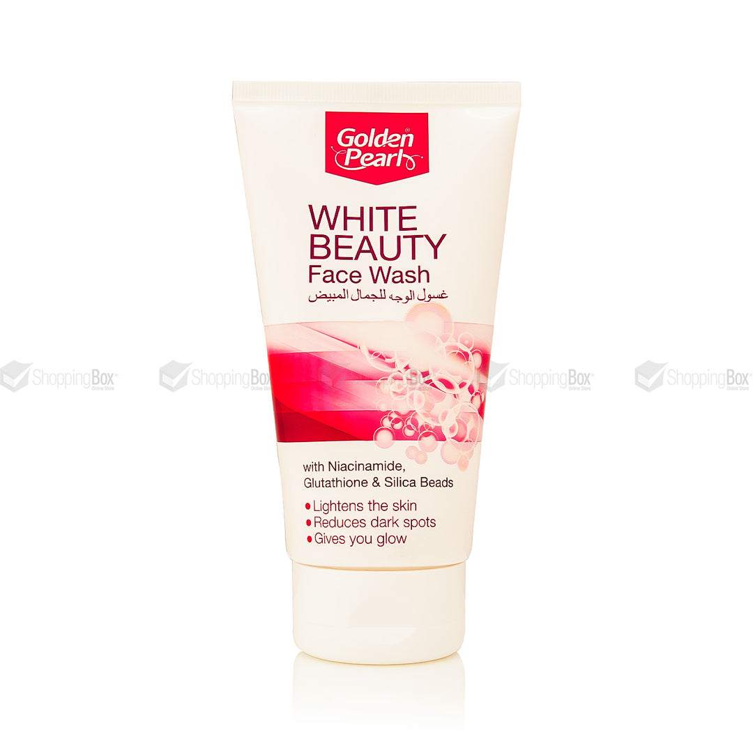 Tube of Golden Pearl White Beauty Face Wash on a white background