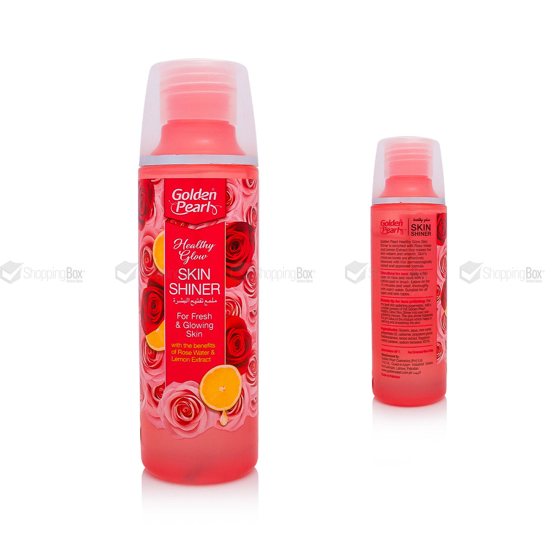 Golden Pearl Healthy Glow Skin Shiner 150ml front packaging with rose and lemon design