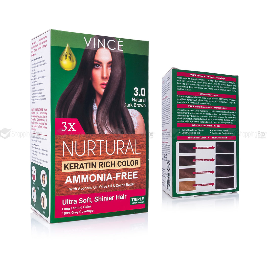 Vince Nurtural Keratin Rich Color 3.0 Natural Dark Brown front and back box packaging