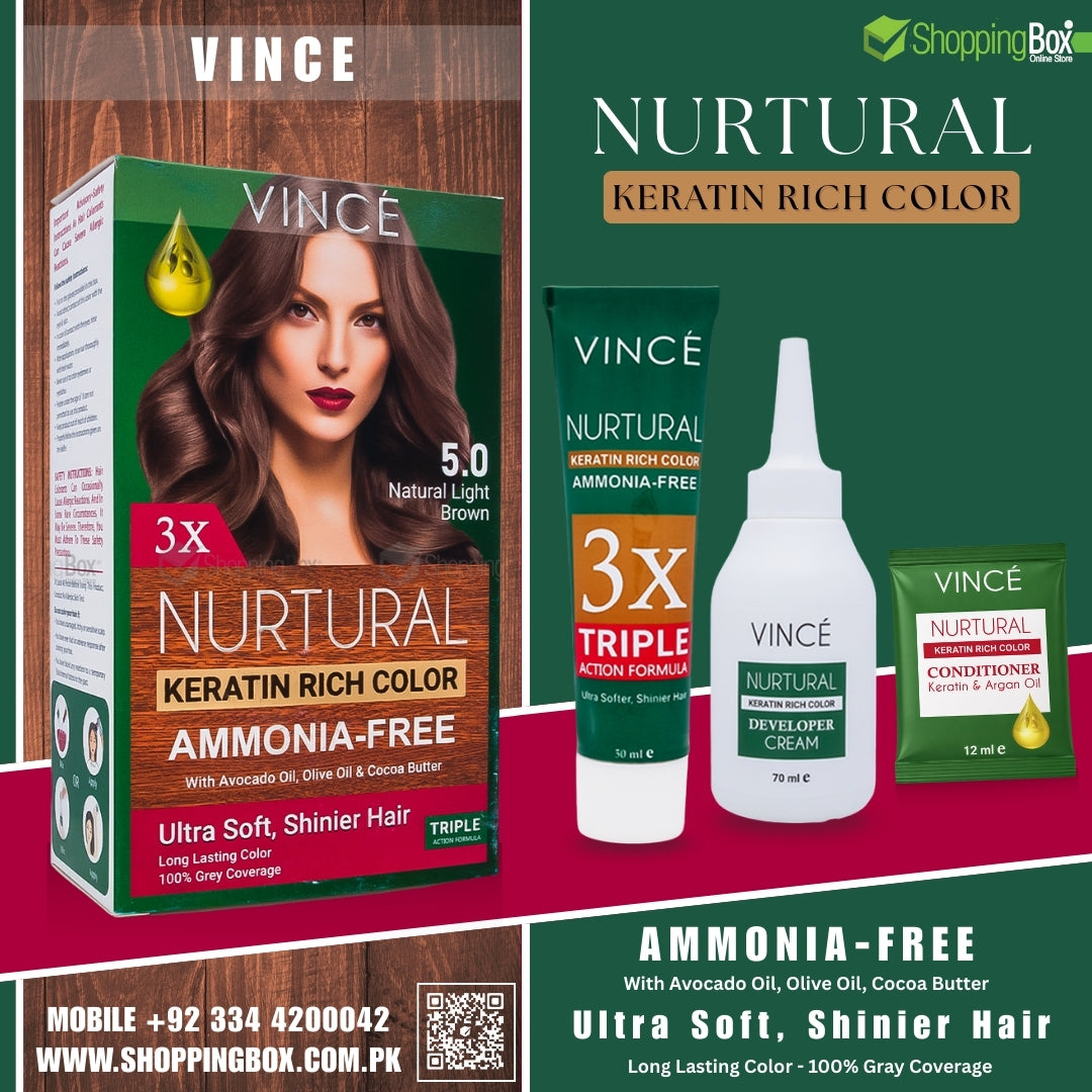 Vince Nurtural Keratin Rich Color 5.0 Natural Light Brown complete kit contents 