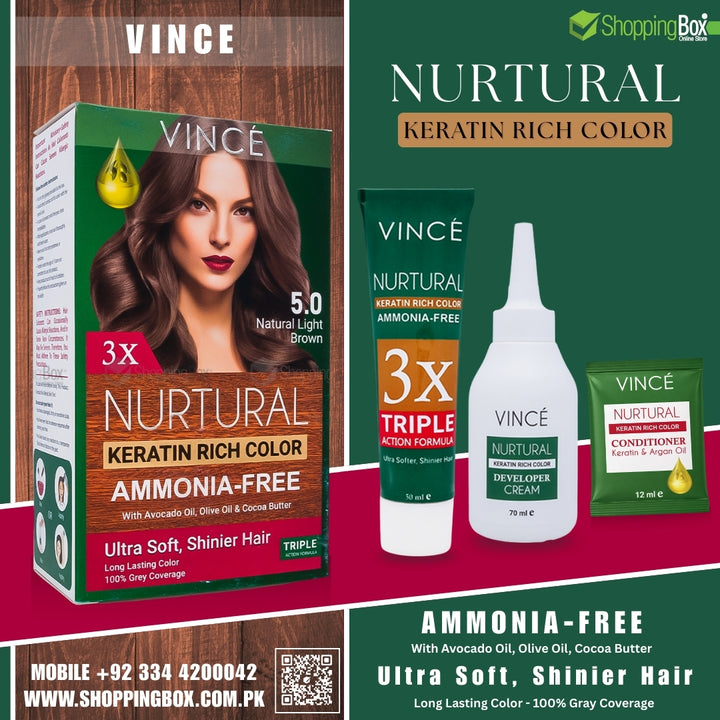 Vince Nurtural Keratin Rich Color 5.0 Natural Light Brown complete kit contents 